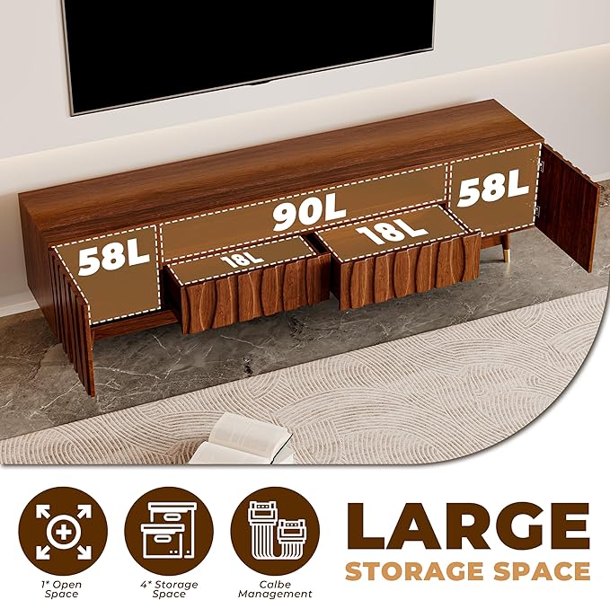 ATJafurn 78‘’ Brown Walnut Finish TV Stand