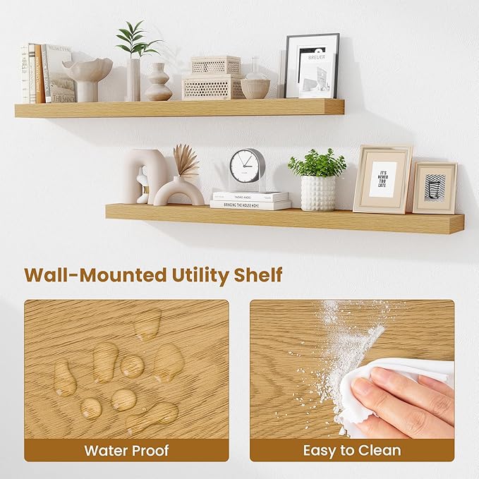 Fun Memories Floating Shelves 48 Inch, Extra Large Wood Shelf Set of 2
