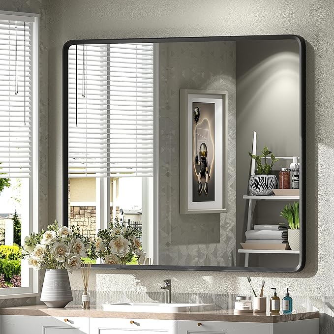 40x36 Inch Black Metal Framed Bathroom Mirror