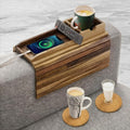 Couch Cup Holder Tray with 2 Cork Coasters, Couch Caddy, 2 in 1 Anti-Slip Foldable Sofa Arm Tray, Couch Armrest Table, Anti-Spill Holder for Remote, Snacks, Cell Phone - Ideal Gift Acacia