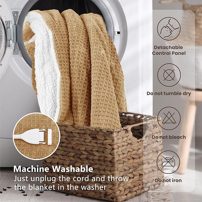 Heated Blanket Electric Blanket Twin Waffle, 62x84 Inches Sherpa Fleece Fast