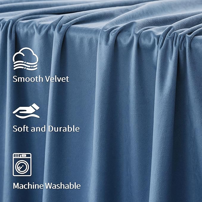 FMFUNCTEX Velvet Blackout Curtains Blue Thermal Insulated Curtains