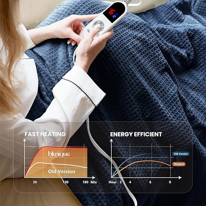 Heated Blanket Electric Blanket Twin Waffle, 62x84 Inches Sherpa Fleece Fast
