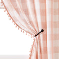 Pompom Buffalo Check Curtains Blush Pink and White Plaid Window Treatment Set for Kitchen Living Room, Dinning, 95 inch Rustic Farmhouse Curtain Drapes for Kids Dorm 42"x95" 2pcs Rod Pocket, Coral