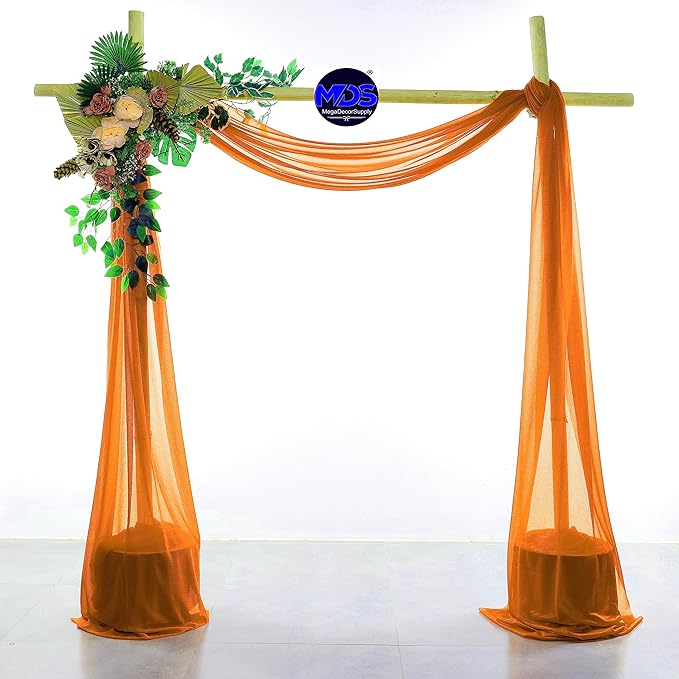 MDS Halloween Chiffon Draping Fabric - 2 Panel, 30" Wide x 30ft Long - Sheer Spooky Arbor & Canopy Drapery for Haunted House Backdrops, Party Ceilings, DIY Costumes & Themed Events - Orange (Pack of 2)