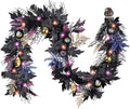 DecorbyHannah 6ft Halloween Garland for Mantle with Lights Black Leaf Decor