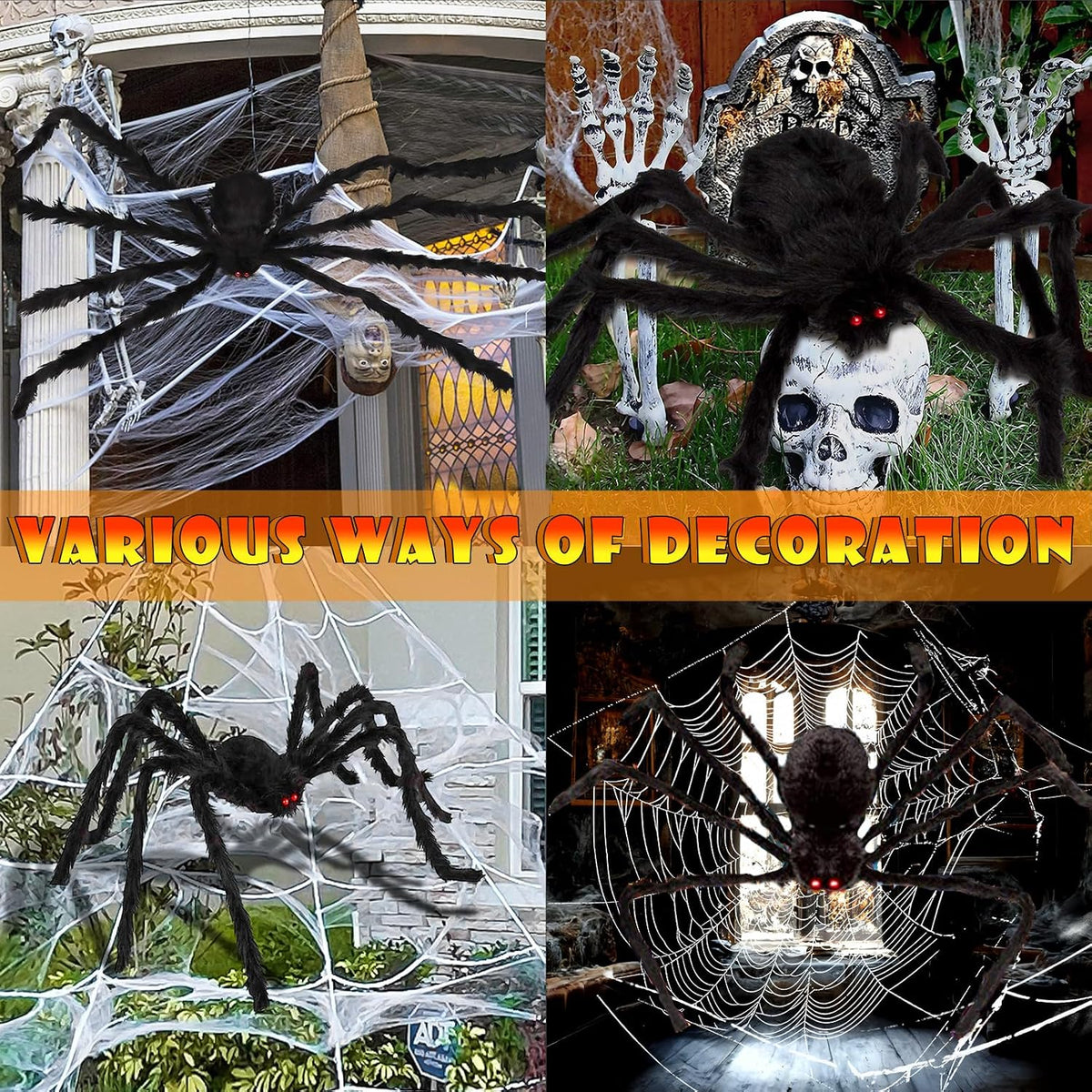 Halloween Decorations Outdoor, 200 LED Halloween Giant Spider Web Lights, 16.4Ft Lighted Spider Web Light up for Yard Haunted House Decor