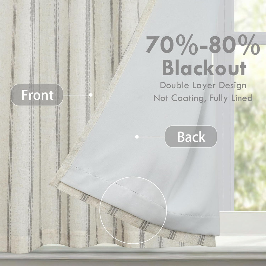 DriftAway Farmhouse Double Layer Linen Blackout Tie Up Curtains Thermal Insulated Vertical Striped Fully Lined Balloon Roman Shade Bathroom Window Adjustable Rod Pocket 45 Inch by 63 Inch Gray