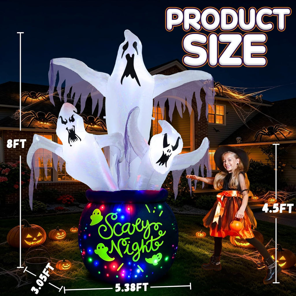 8FT Halloween Inflatables Outdoor Decorations Scary Large Ghost Decor