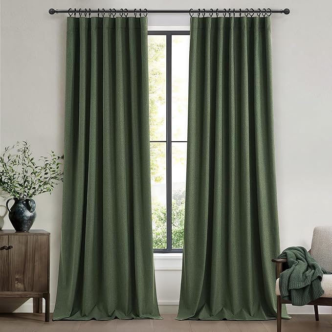 Olive Green Blackout Curtains & Drapes, Dining Room Boho Curtains 96 Inches