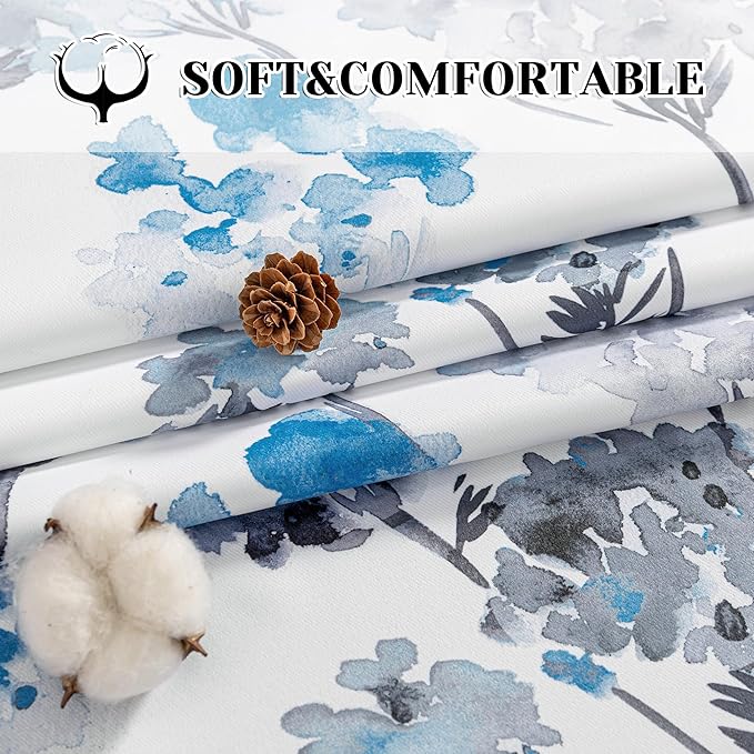 MYSKY HOME Living Room Curtains 84 inches Long Floral Curtains Light Filtering