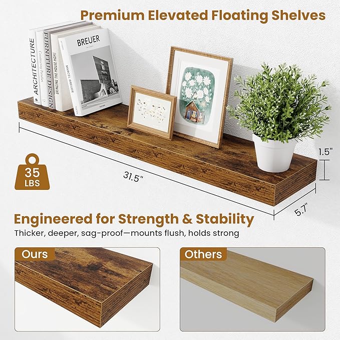 Fun Memories Bathroom Shelves 32 Inch Long Set of 2, Floating Shelves