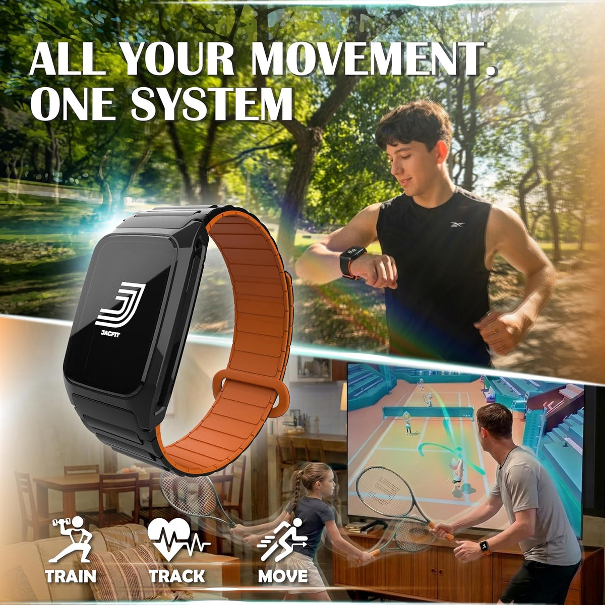 jmate2 smart fitness band, train, track & compete shown in use