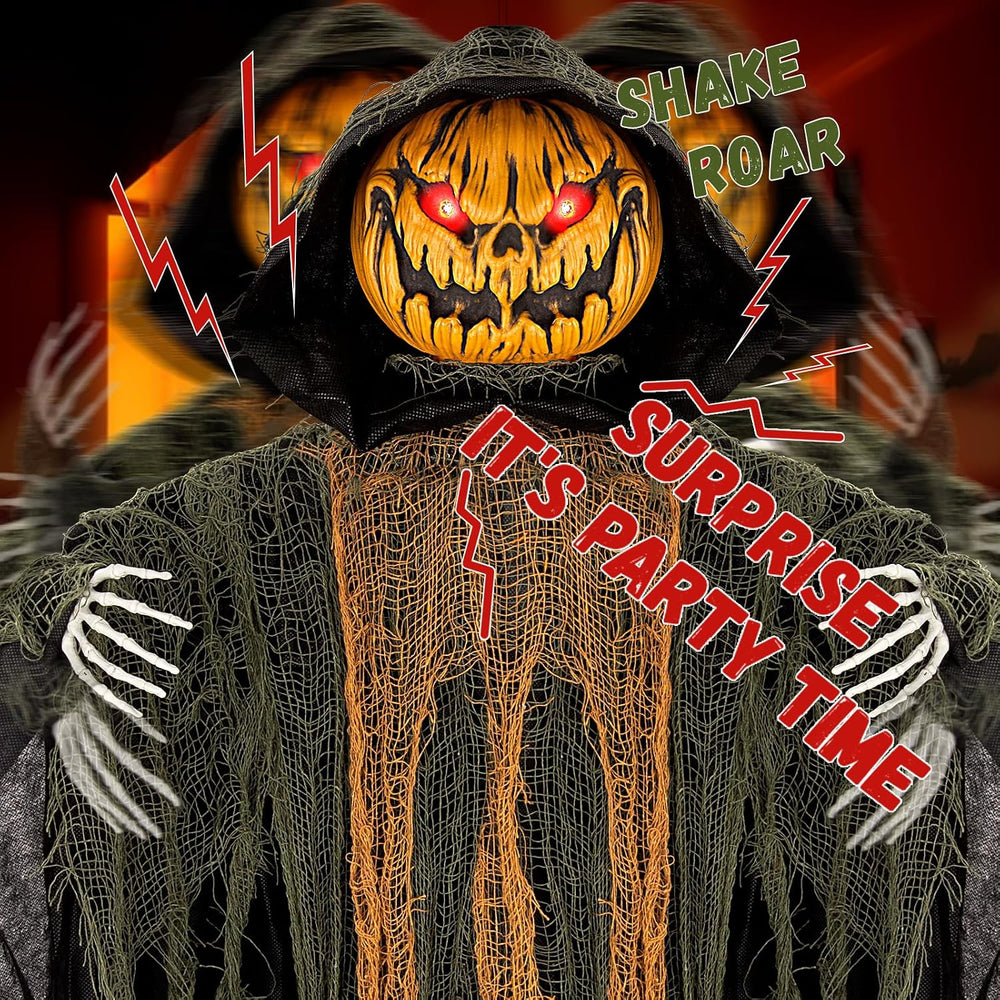 59” Halloween Hanging Animatronics Pumpkin Decoration with Sound Activated