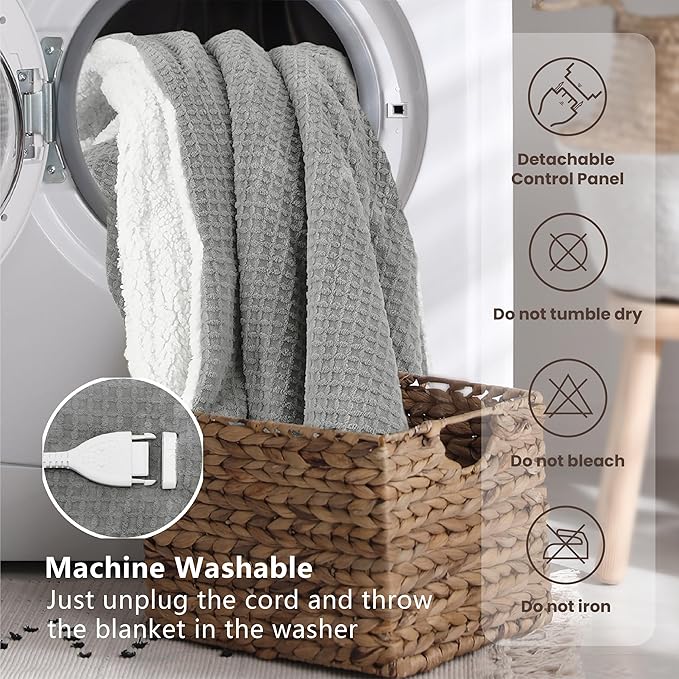 Heated Blanket Electric Throw Waffle, 50x60 Inches Sherpa Fleece Fast Heating