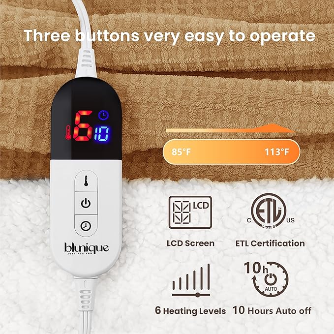 Heated Blanket Electric Blanket Twin Waffle, 62x84 Inches Sherpa Fleece Fast