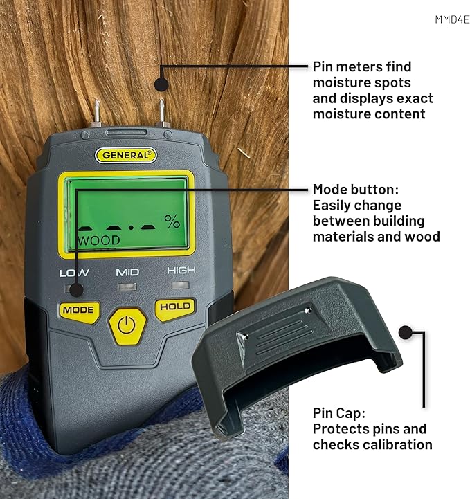 General Tools MMD4E Digital Moisture Meter, Water Leak Detector, Moisture Tester