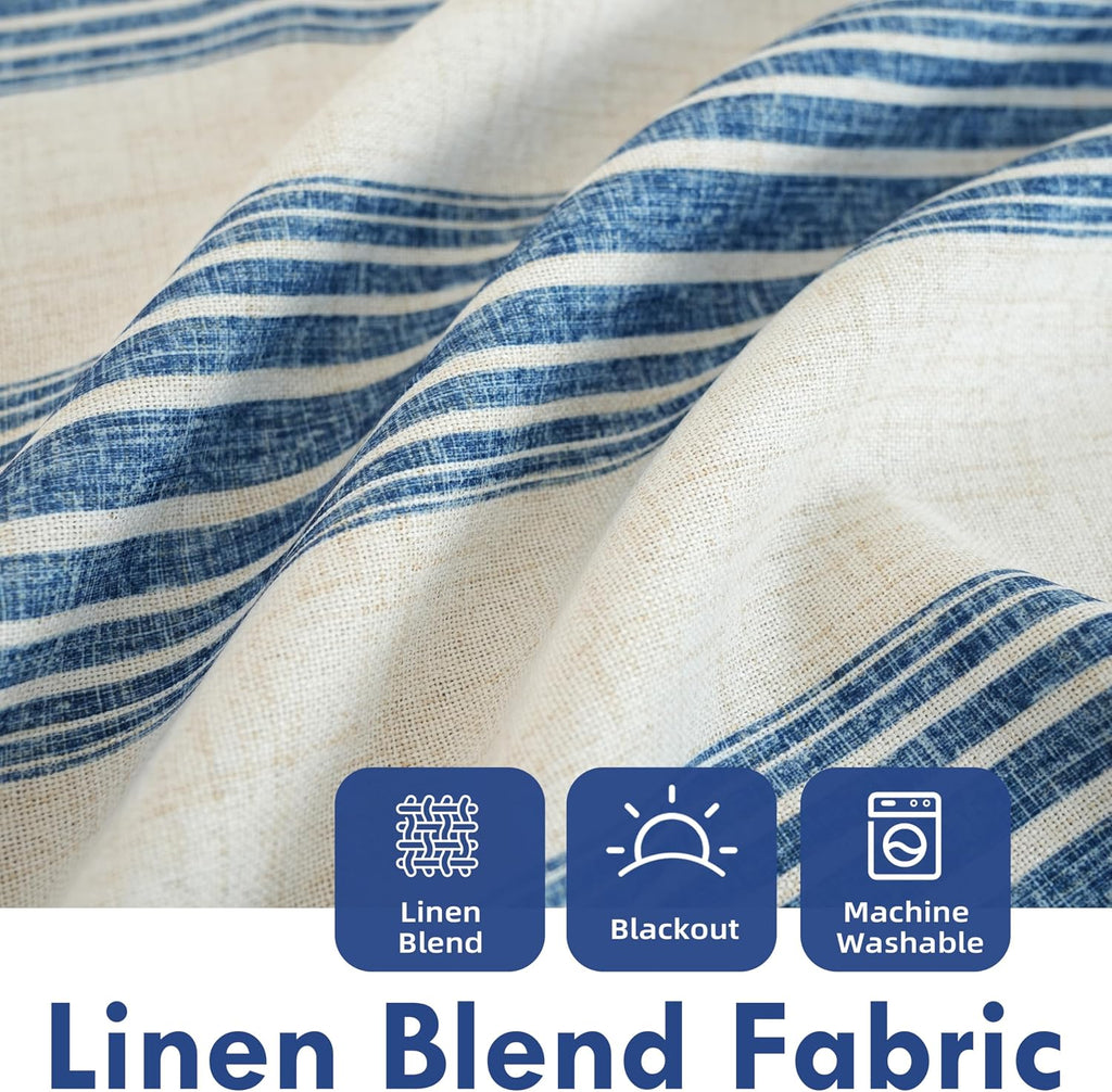 DriftAway Chris Double Layer Blackout Tie Up Curtains Thermal Insulated Fully Lined Vertical Striped Balloon Roman Shade Bathroom Window Adjustable Rod Pocket 39 Inch by 55 Inch Jean Navy