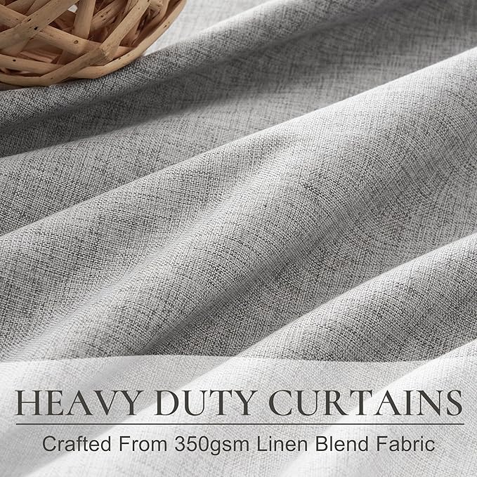 Grey Linen Room Darkening Curtains 95 Inches Long 2 Panels Set