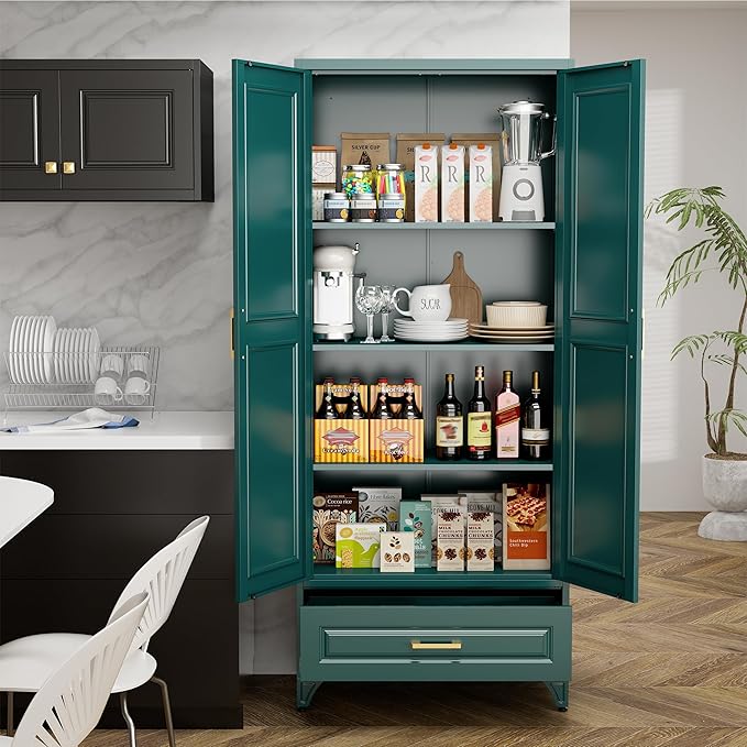 75" Tall Metal Storage Cabinet, Kitchen Pantry Storage Cabinets