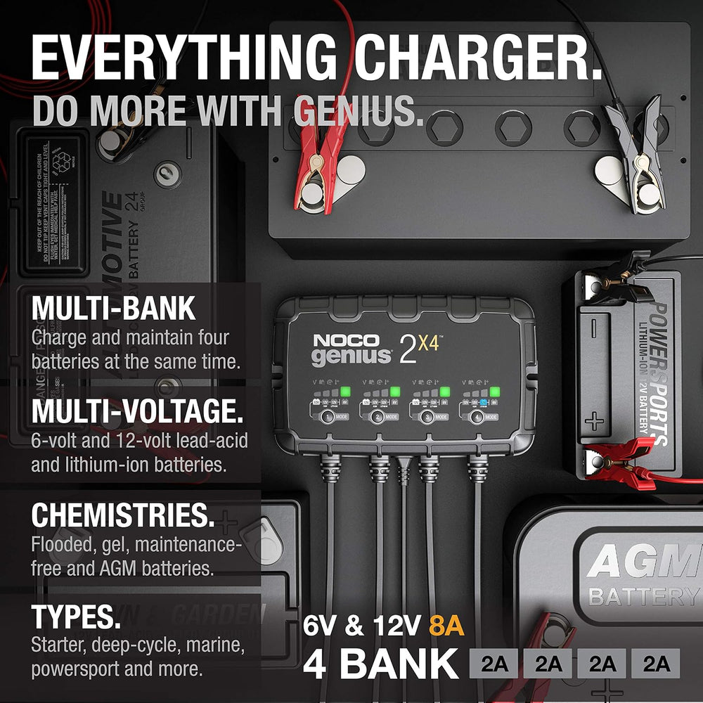NOCO GENIUS2X4 6/12V 4-Bank Battery Charger, Trickle Charger & Maintainer