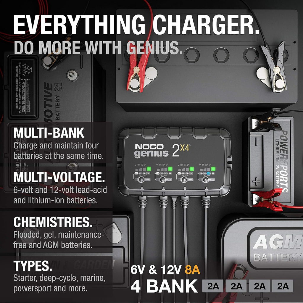 NOCO GENIUS2X4 6/12V 4-Bank Battery Charger, Trickle Charger & Maintainer