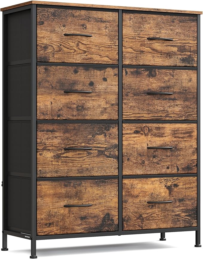 SONGMICS Dresser for Bedroom, Chest of Drawers, 8 Non-Woven Fabric Drawers