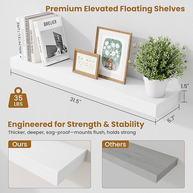 Fun Memories Bathroom Shelves 32 Inch Long Set of 2, Floating Shelves