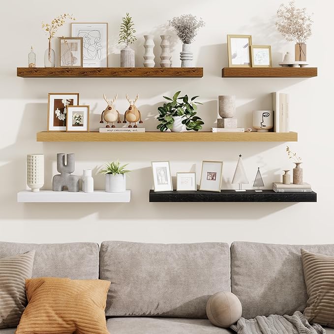 Fun Memories Floating Shelves 48 Inch, Extra Large Wood Shelf Set of 2