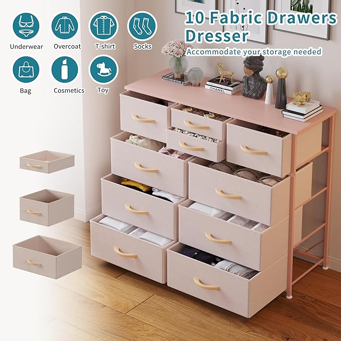 LUMTOK 10-Drawer Dresser, Fabric Storage Dressers Drawers