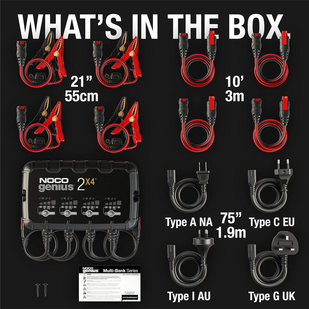 NOCO GENIUS2X4 6/12V 4-Bank Battery Charger, Trickle Charger & Maintainer