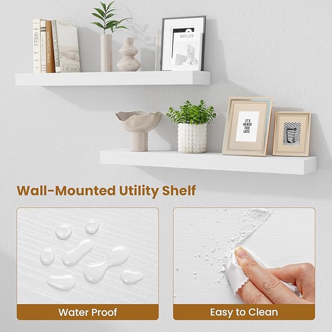 Fun Memories Bathroom Shelves 32 Inch Long Set of 2, Floating Shelves