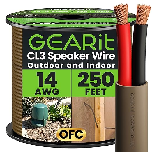 GEARit Outdoor Speaker Wire CL3 Rated, 14 Gauge Speaker Wire, Speaker Cable 250