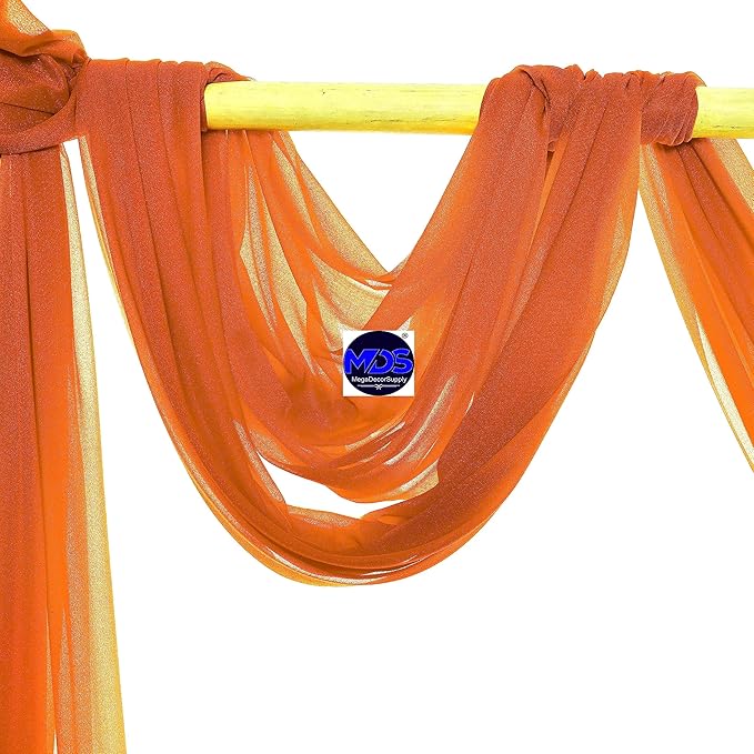 MDS Halloween Chiffon Draping Fabric - 2 Panel, 30" Wide x 40ft Long - Sheer Spooky Arbor & Canopy Drapery for Haunted House Backdrops, Party Ceilings, DIY Costumes & Themed Events - Orange (Pack of 2)