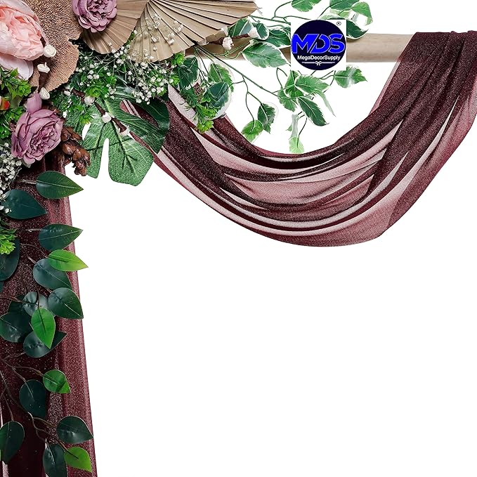MDS Halloween Chiffon Draping Fabric - 2 Panel, 30" Wide x 30ft Long - Sheer Spooky Arbor & Canopy Drapery for Haunted House Backdrops, Party Ceilings, DIY Costumes & Themed Events - Burgundy (Pack of 2)