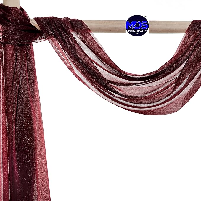 MDS Halloween Chiffon Draping Fabric - 2 Panel, 30" Wide x 30ft Long - Sheer Spooky Arbor & Canopy Drapery for Haunted House Backdrops, Party Ceilings, DIY Costumes & Themed Events - Burgundy (Pack of 2)