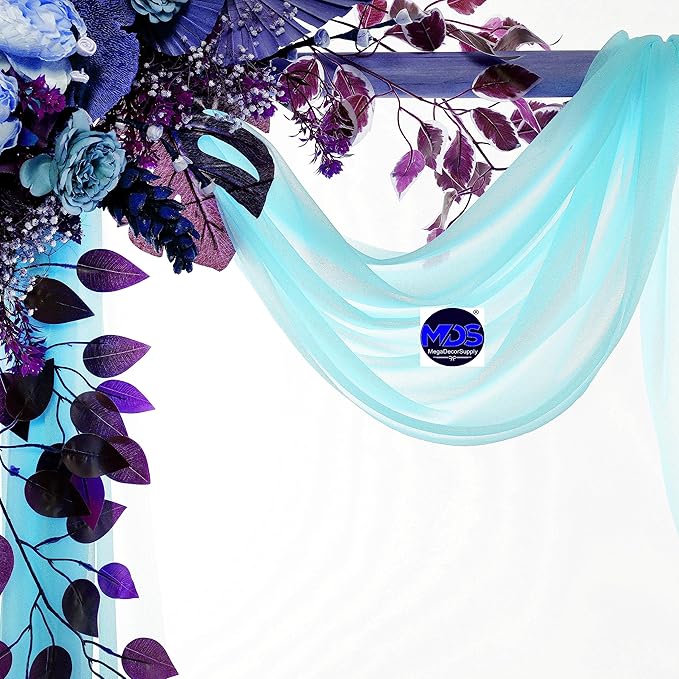 MDS Halloween Chiffon Draping Fabric - 2 Panel, 30" Wide x 40ft Long - Sheer Spooky Arbor & Canopy Drapery for Haunted House Backdrops, Party Ceilings, DIY Costumes & Themed Events - Teal (Pack of 2)