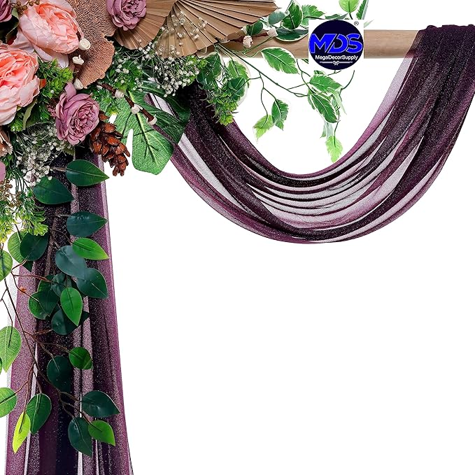 MDS Halloween Chiffon Draping Fabric - 2 Panel, 30" Wide x 100ft Long - Sheer Spooky Arbor & Canopy Drapery for Haunted House Backdrops, Party Ceilings, DIY Costumes & Themed Events - Eggplant (Pack of 2)