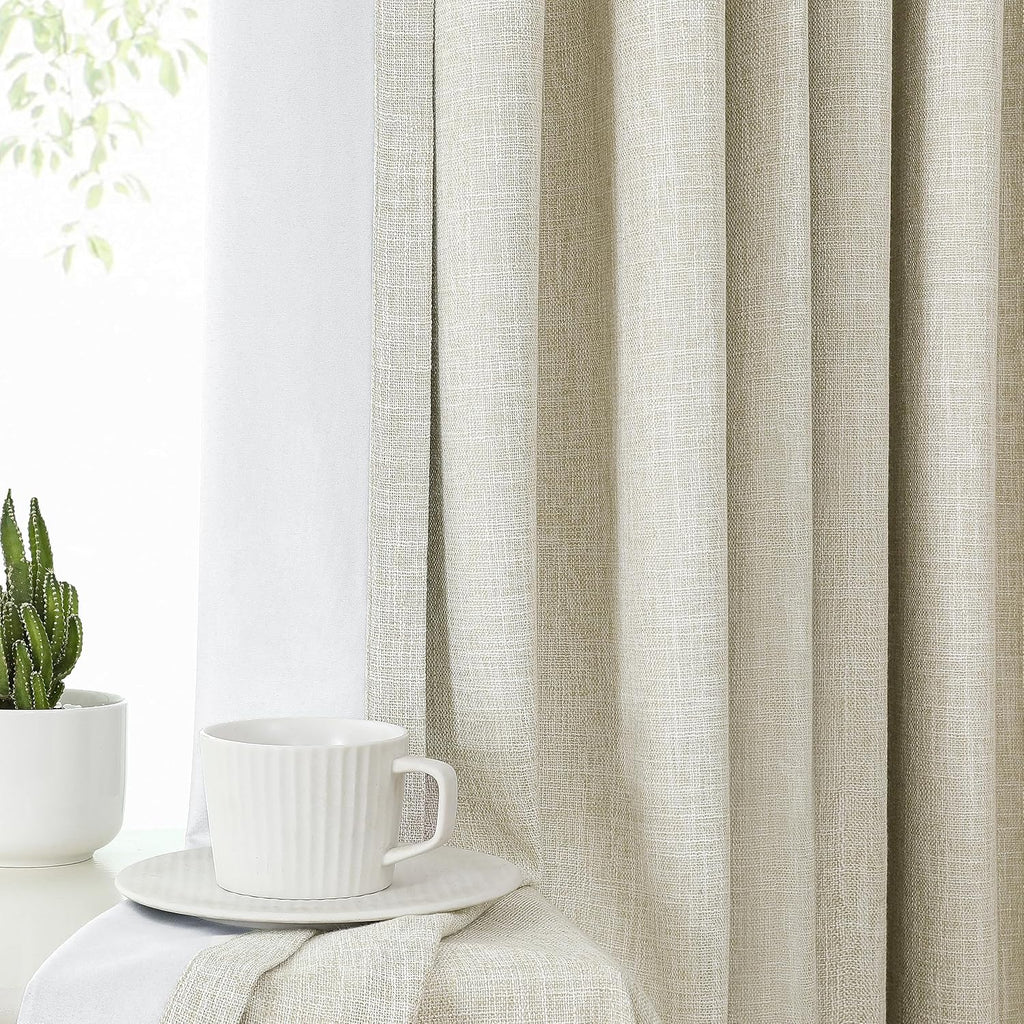 Central Park Sand Pinch Pleat Blackout Curtain Panel with Hooks, 40"x102"x2 | with Full Blackout Liner, Linen Textured, Energy Efficient, Noise Reducing, Window Treatment Drape, Living Room Bedroom