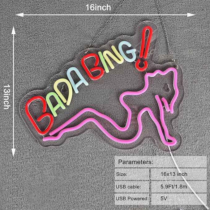 ZODZ Bada Bing Neon Sign for Wall Décor Sopranos Merch Girls Dimmable LED Neon