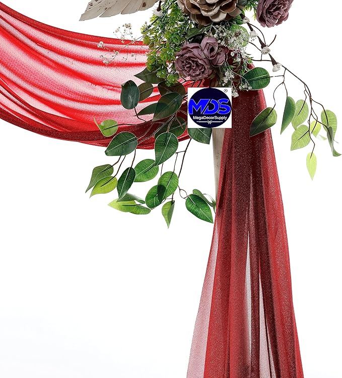 MDS Halloween Chiffon Draping Fabric - 2 Panel, 30" Wide x 30ft Long - Sheer Spooky Arbor & Canopy Drapery for Haunted House Backdrops, Party Ceilings, DIY Costumes & Themed Events - Apple Red (Pack of 2)