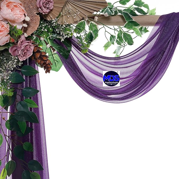 MDS Halloween Chiffon Draping Fabric - 2 Panel, 30" Wide x 50ft Long - Sheer Spooky Arbor & Canopy Drapery for Haunted House Backdrops, Party Ceilings, DIY Costumes & Themed Events - Cadbury Purple (Pack of 2)