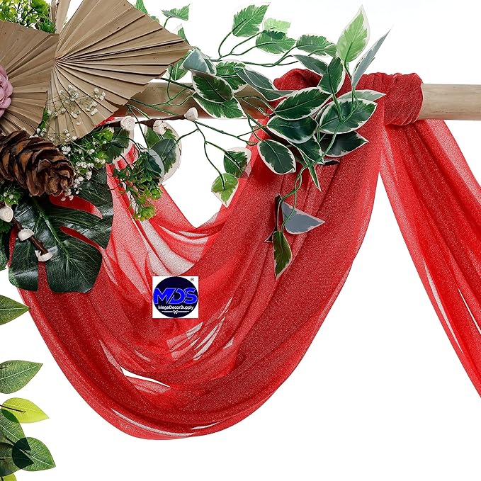 MDS Halloween Chiffon Draping Fabric - 2 Panel, 30" Wide x 30ft Long - Sheer Spooky Arbor & Canopy Drapery for Haunted House Backdrops, Party Ceilings, DIY Costumes & Themed Events - Red (Pack of 2)